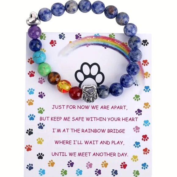 NEW! Pet Memorial Rainbow Bridge Gemstone Bracelet with Memorial Card. - Picture 1 of 5